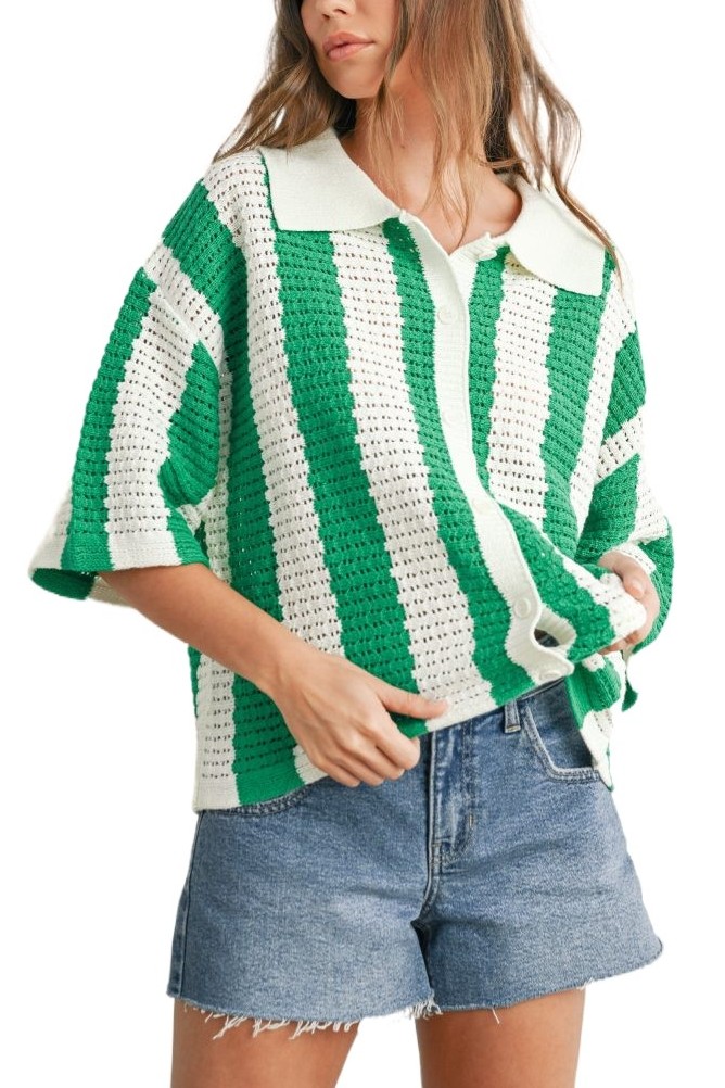 Striped Knit Button-up Sweater
