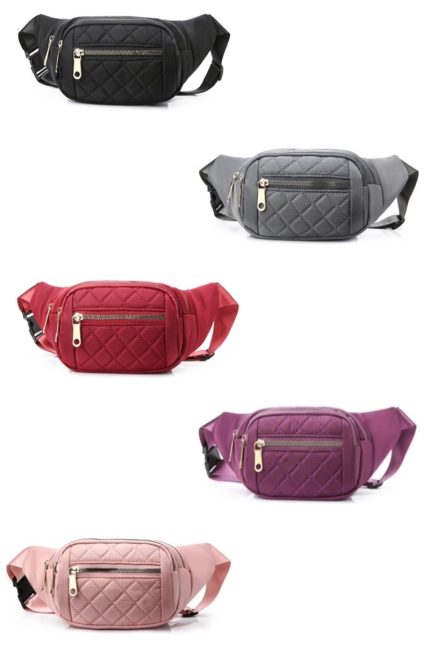 Quilted Multi Pocket Waist Belt Bag