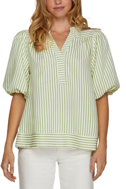 Bubble Sleeve Striped Woven Top