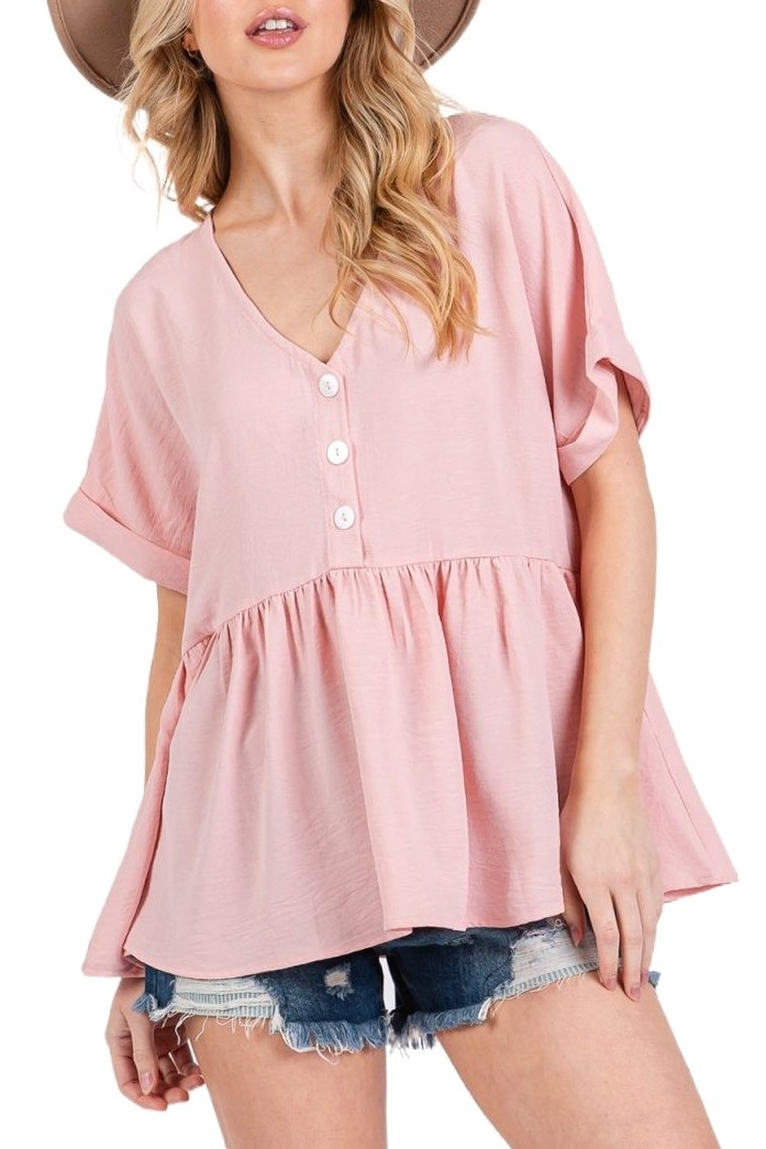Textured Peplum Button-up Blouse