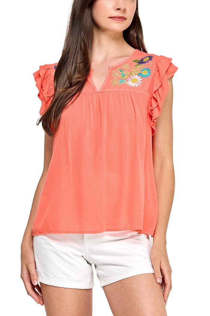 Embroidered Short Sleeve Top