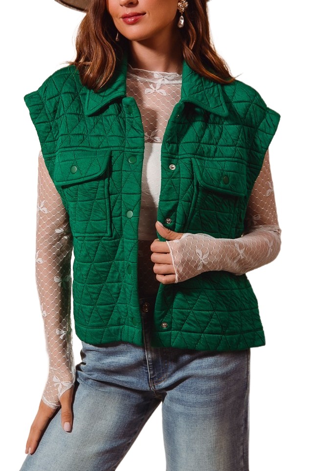 Triangle Quilting Stitch Button Up Knit Vest