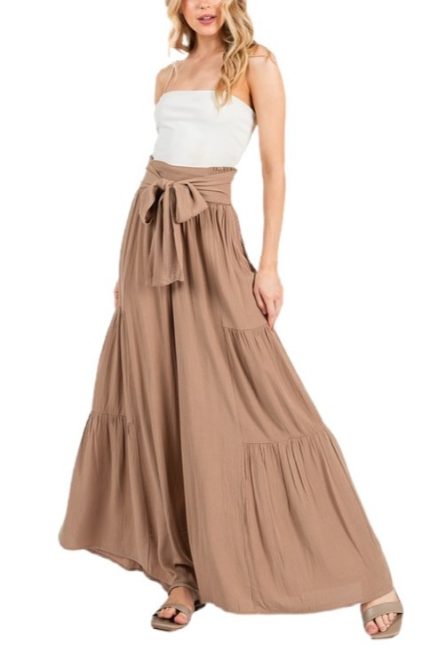 Woven Solid Wide Ruffle Hemming Pants