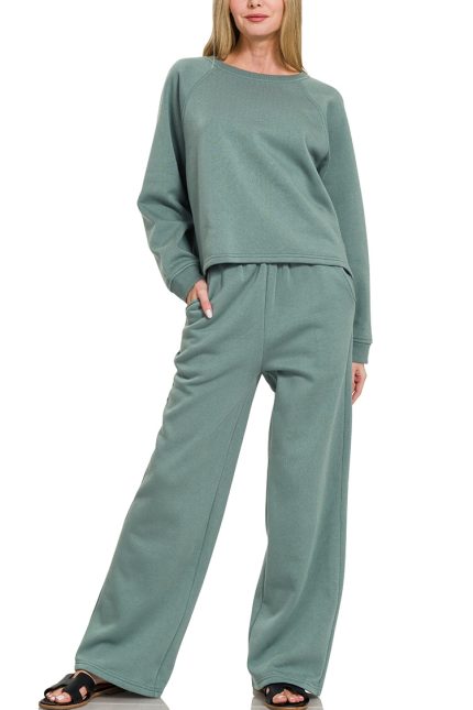 Fleece Raglan Sleeve Pullover And Sweatpants Set