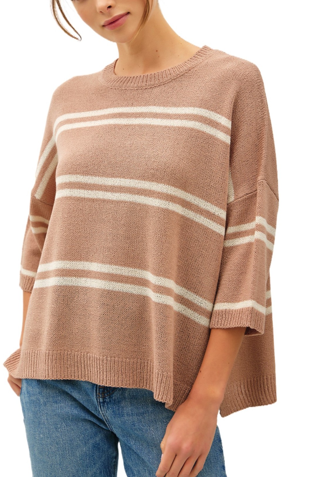 Drop Shoulder Striped Sweater Top