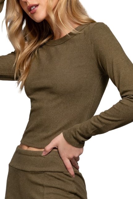 Long Slv Round Neck Brushed Kint Top