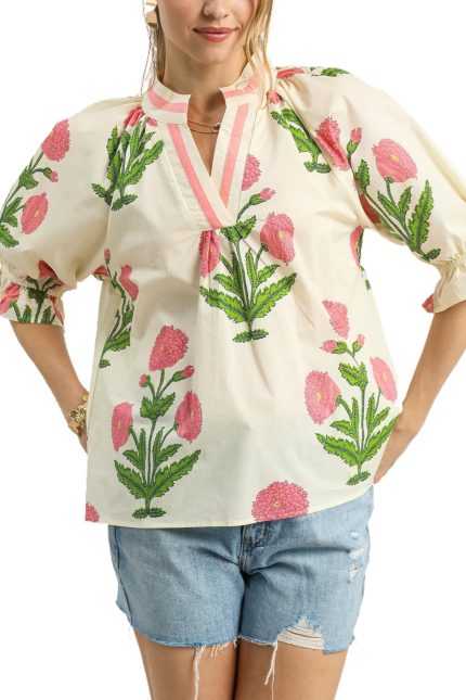 Floral Poplin Puff Sleeve Blouse