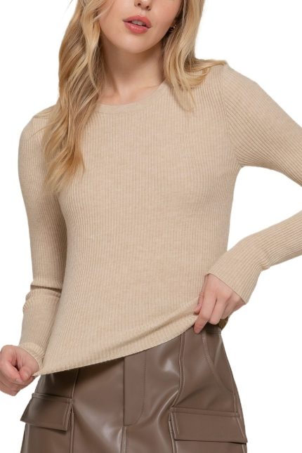Plus Long Sleeve Crew Neck Fitted Viscose Rib Sweater Top