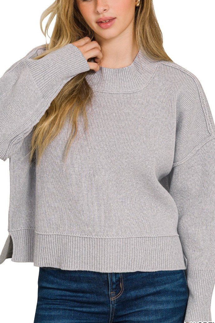 Wide Neck Band Drop Shoulder Sweater
