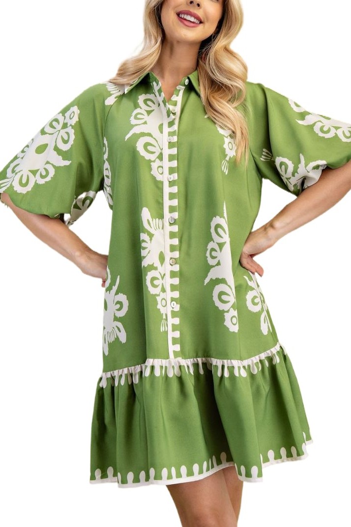 Bold Print Shirt Style Mini Dress