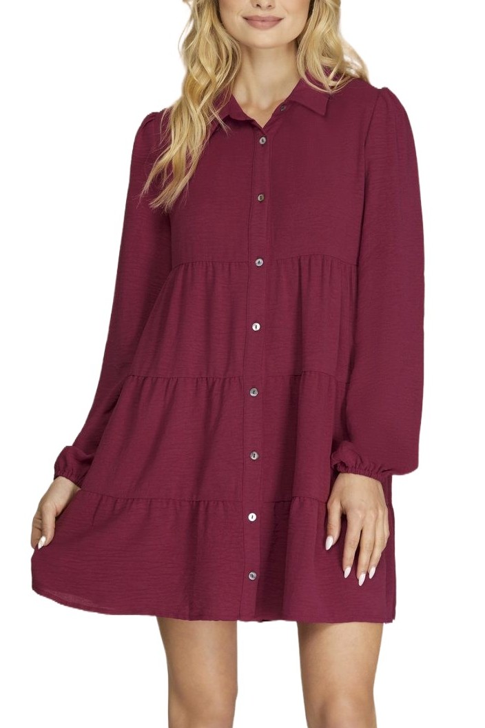 Long Sleeve Woven Tiered Button Down Dress