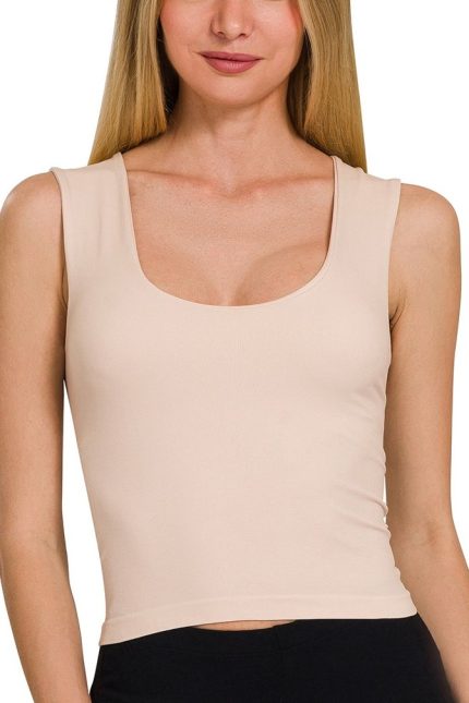 U-neck Seamless Cropped Tank Top With Built In Bra