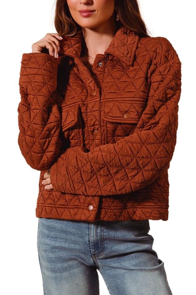 Triangle Quilting Stitch Button Up Knit Jacket