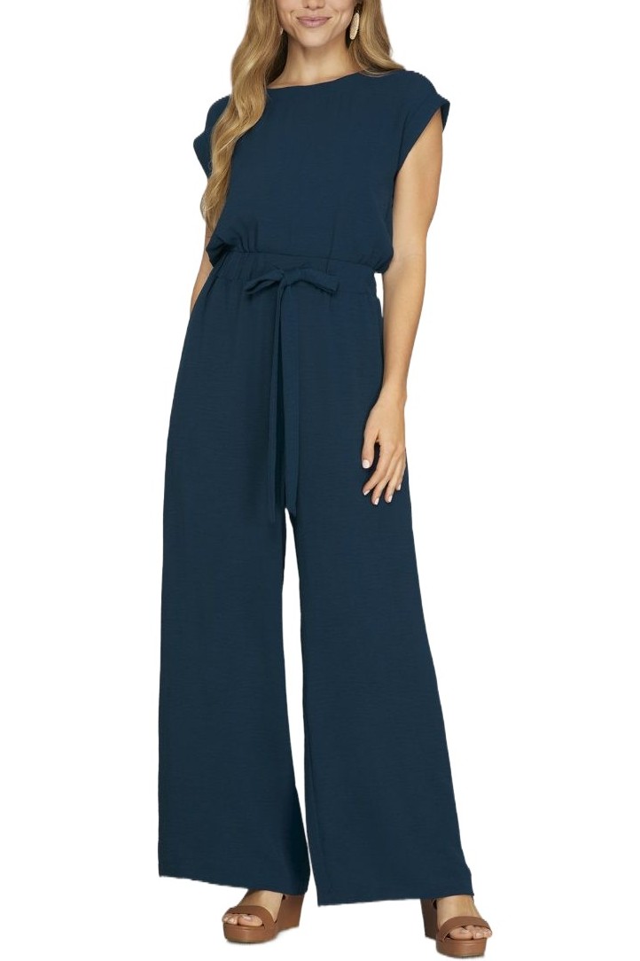 Sleeveless Elastic Waist Woven Jumpsuit