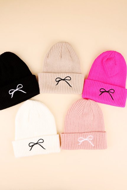 Coquette Bow Embroidered Knitted Beanie