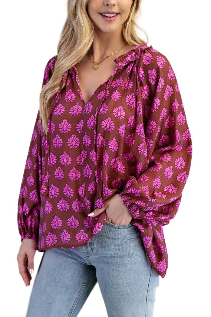 Printed Blouse With An Adjustable Tie String