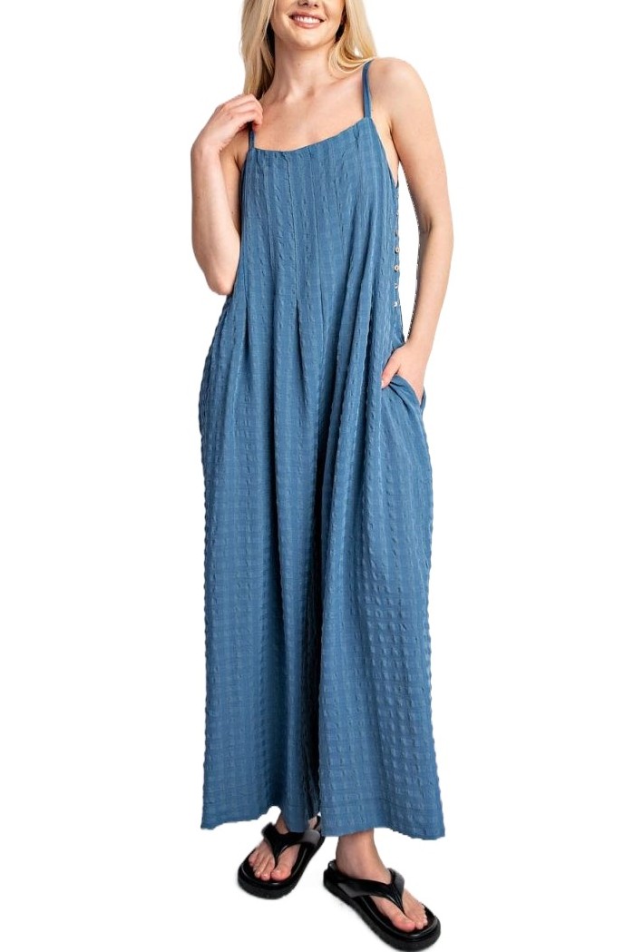 Textured Woven Sleeveless Jumpsuit