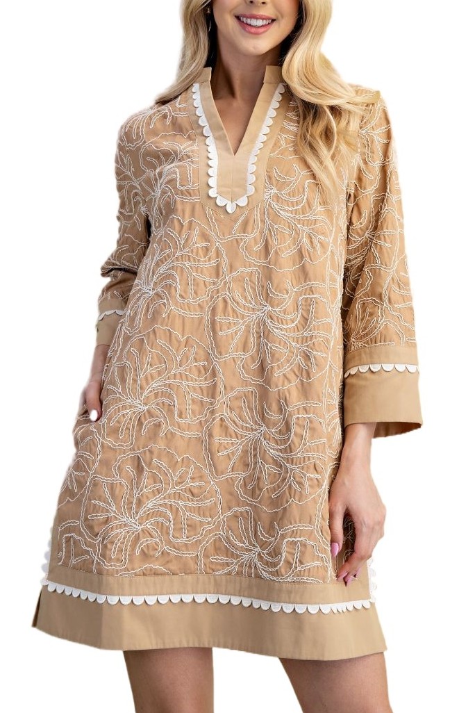 Embroidered Notch Neck Dress