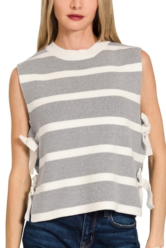 Side Tie Stripe Sweater Vest