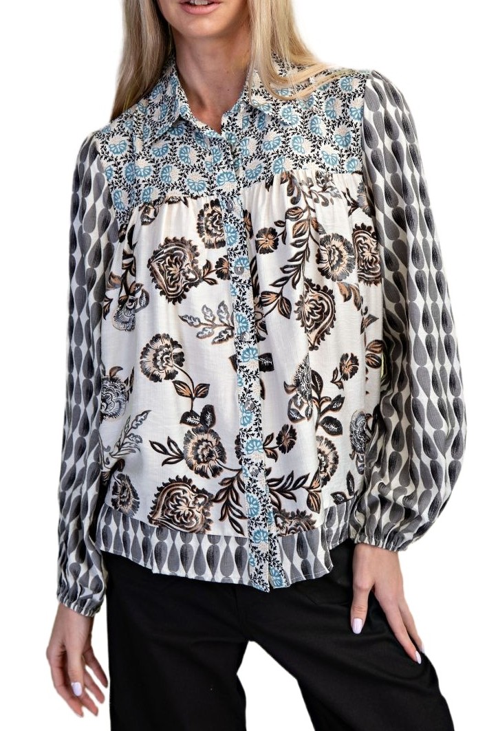 Mixed Print Button Down
