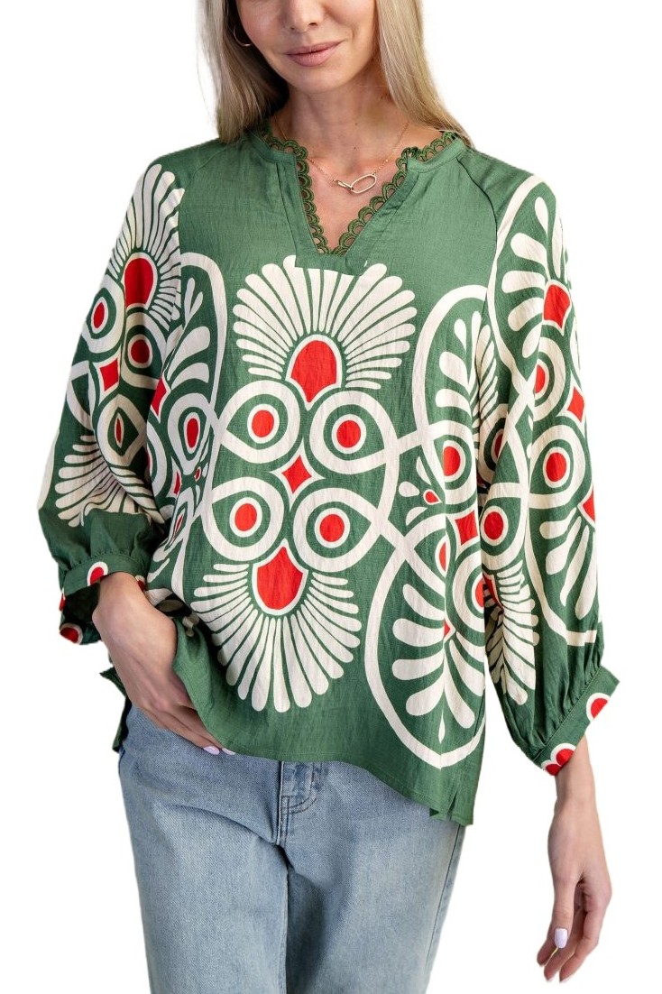 Printed Notch Neck Top