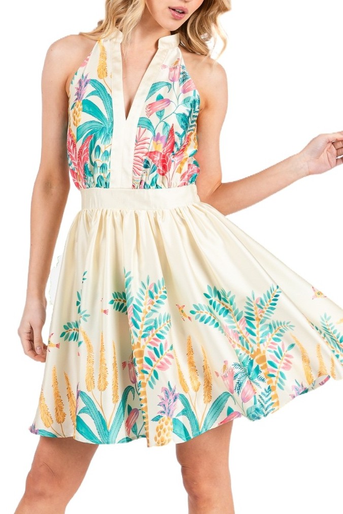 Floral Print Sleeveless V-Neck Mini Dress