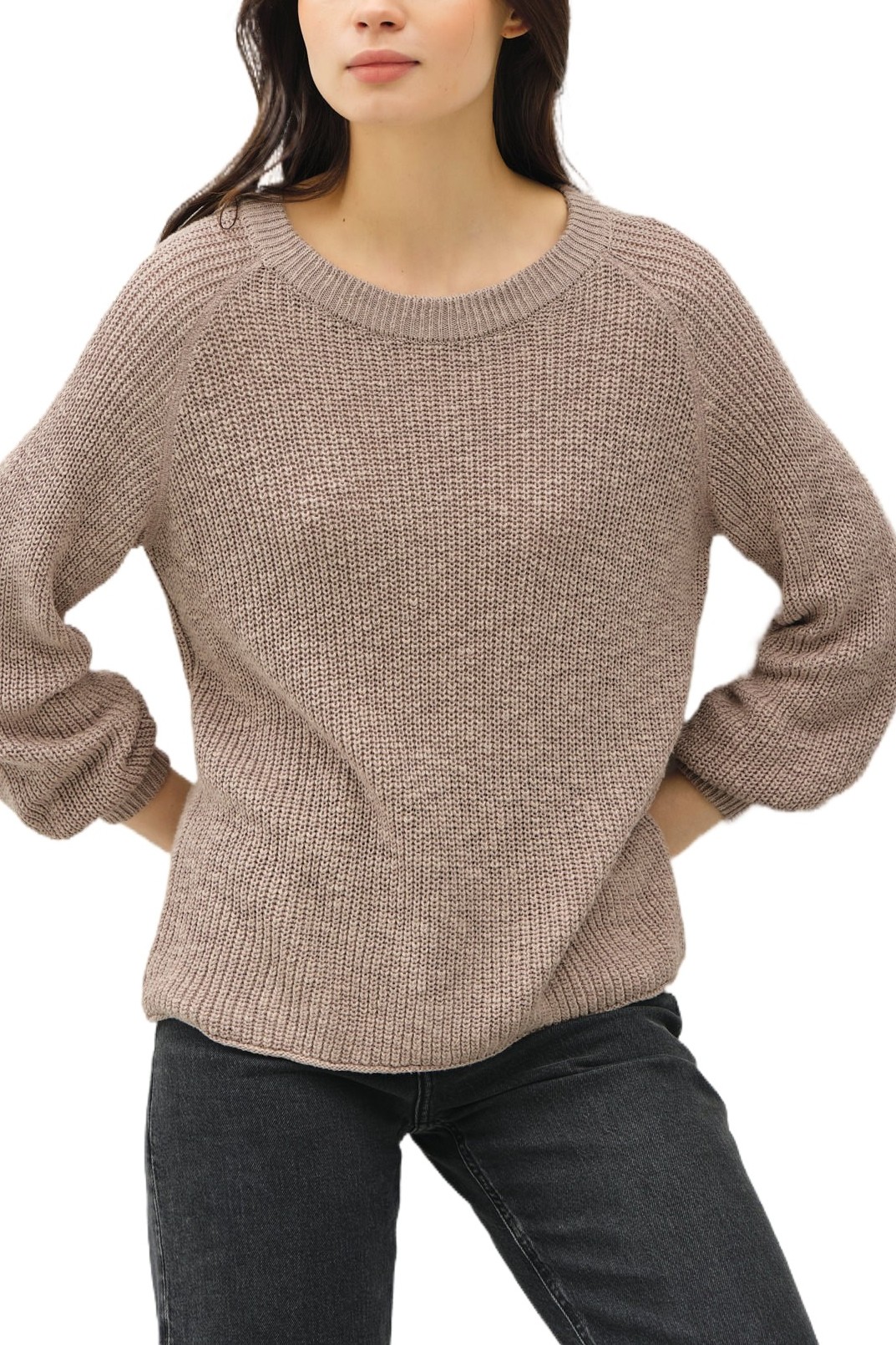 Chunky Knit Sweater Top With Balloon Sleeves