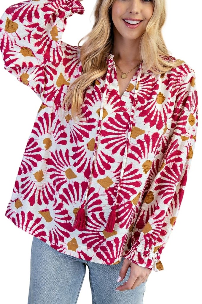 Dye-effect Floral Print Blouse