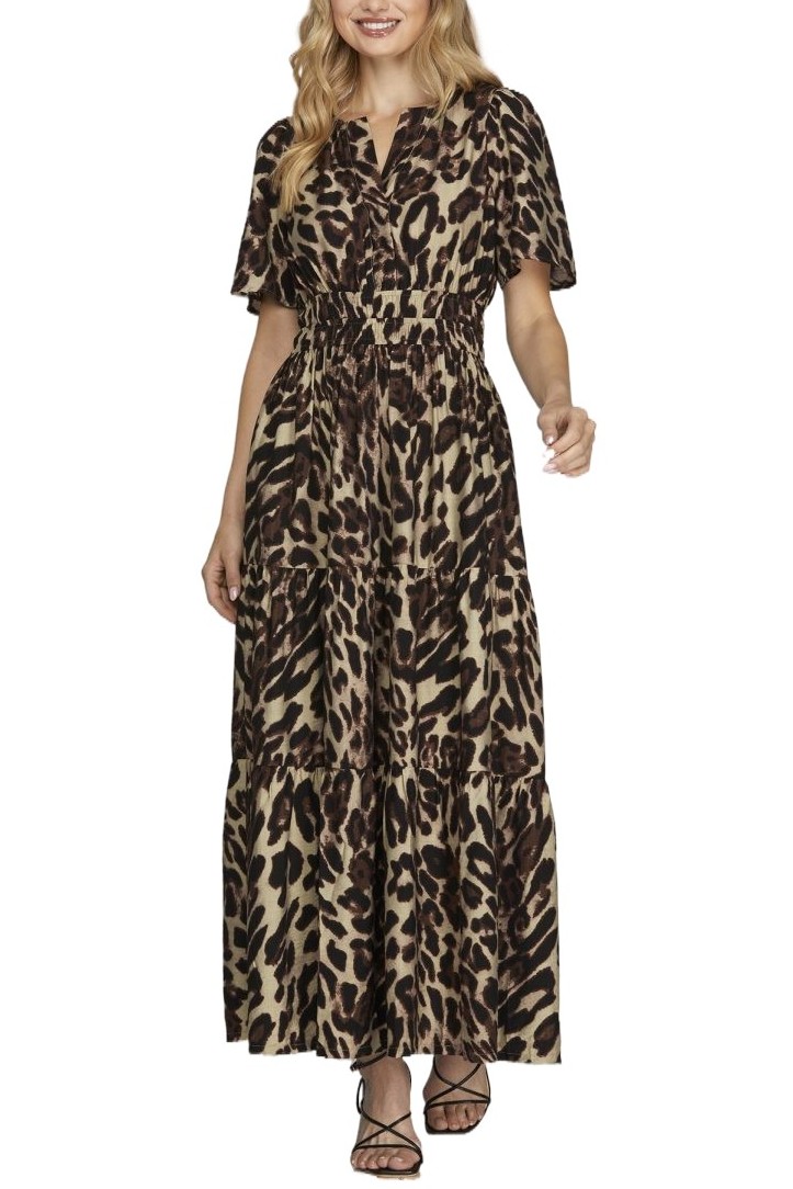 Leopard Print Woven Tiered Maxi Dress