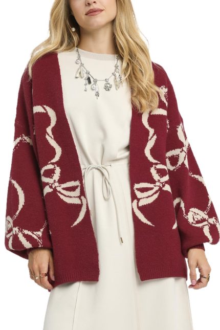 Bow Pattern Knit Cardigan