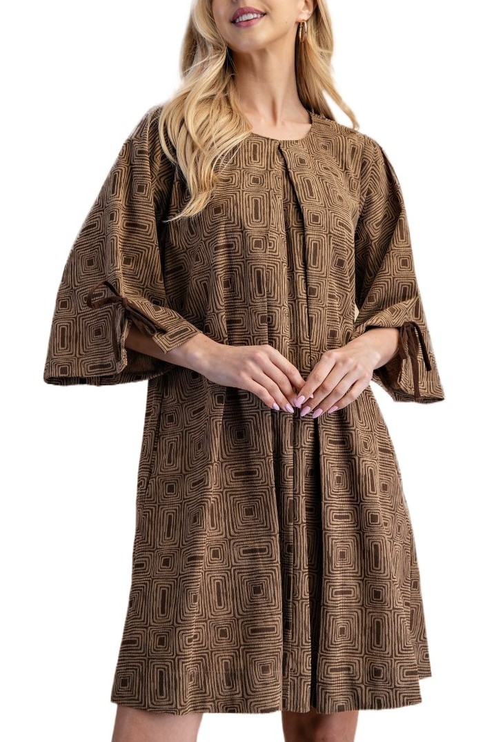 Geometric Print Corduroy Dress