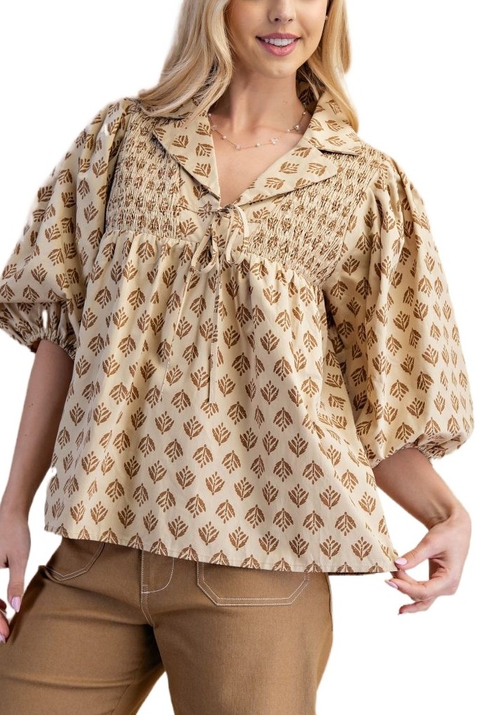 Printed Front Tie Blouse