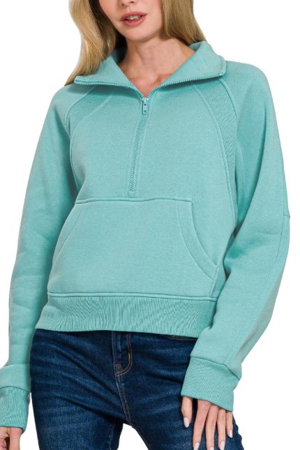 Fleece Half Zip Kangaroo Pocket Sweatshirts