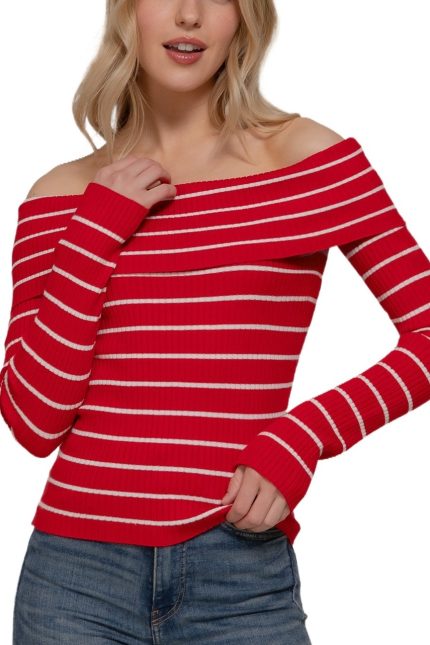 Long Slv Off Shoulder Stripe Sweater