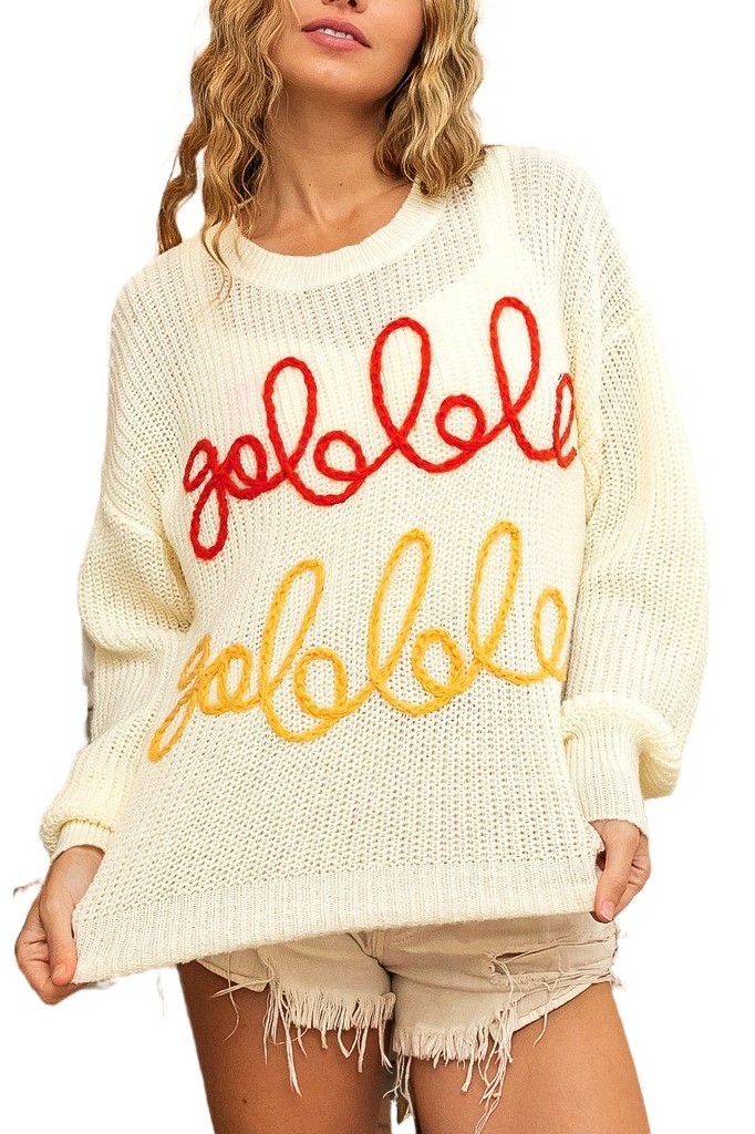 Gobble Letter Embroidery Thanksgiving Sweater