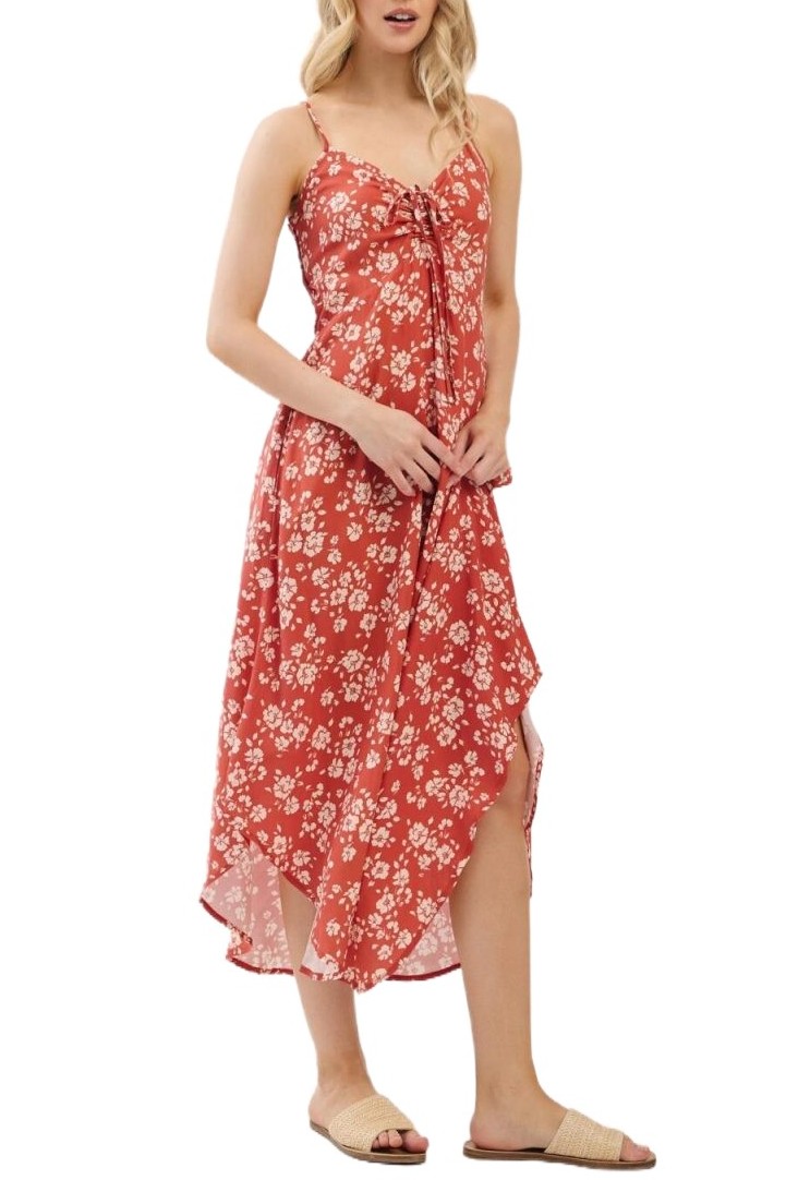 Chest Ruched Midi Dress With Adjustable Strap