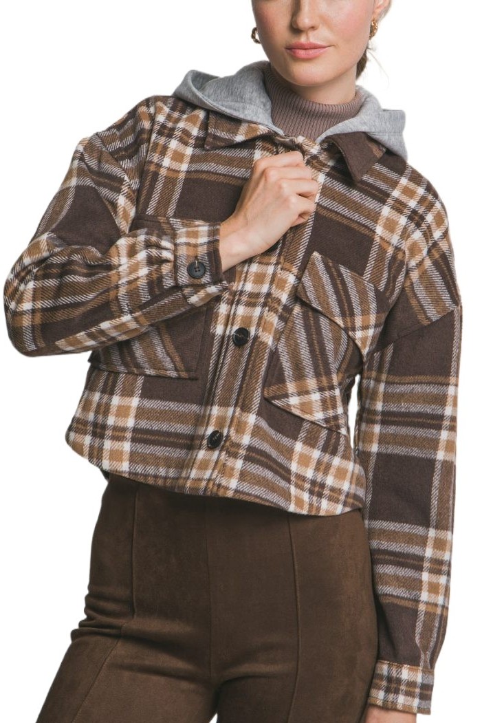 Plaid Shacket With Detachable Hood