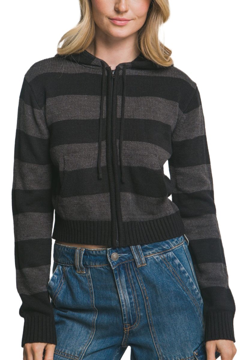 Stripe Hoodie Sweater W/zip
