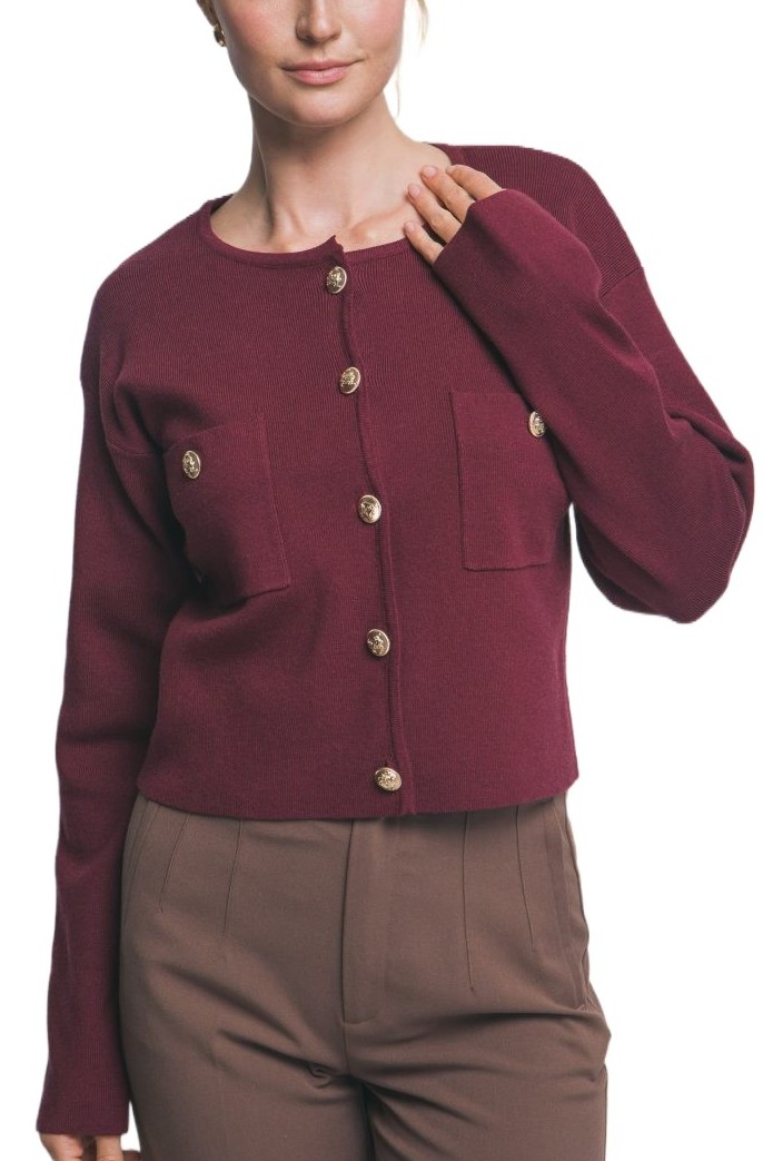 Front Pocket Cardigan W/gold Buttons