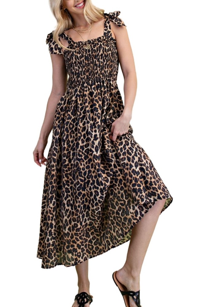 Leopard Printed Lined Midi Dress