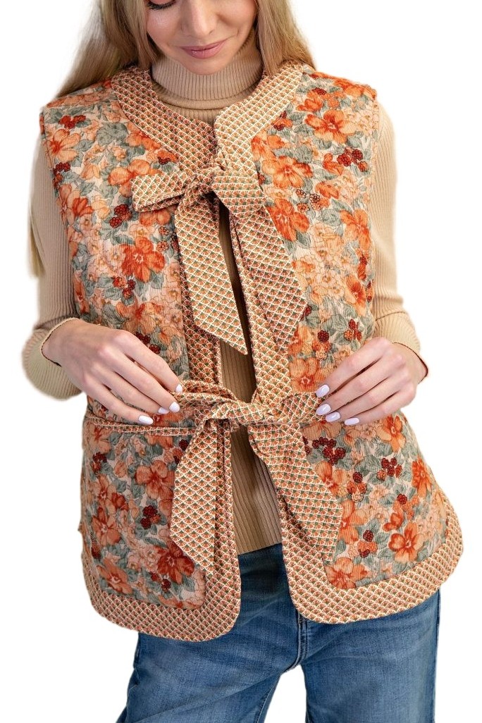 Quilted Floral Print Vest