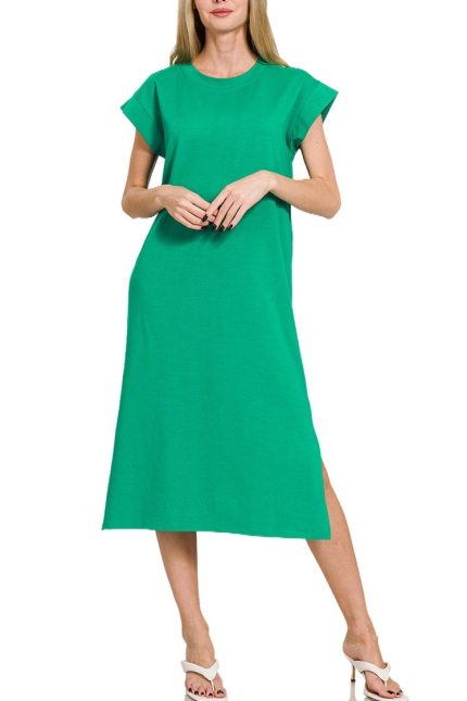 Round Neck Short Sleeve Midi Dress