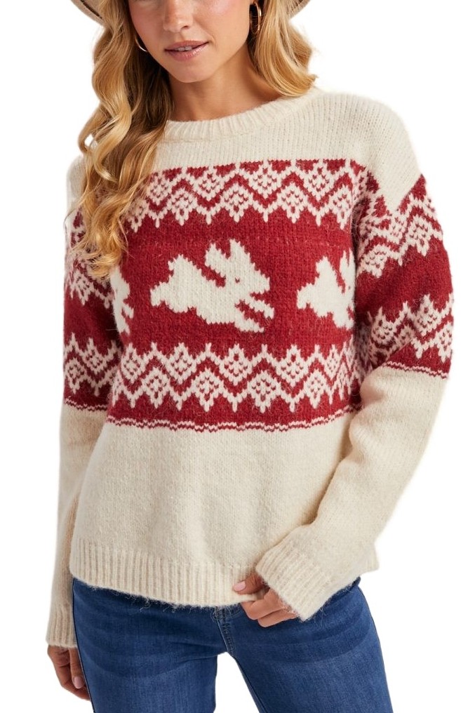 Fair Isle Bunny Fuzzy Knit Sweater For Holiday