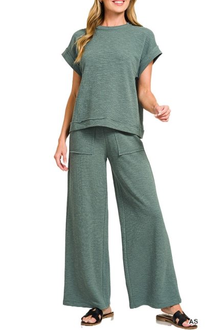 Slub Short Sleeve Tee And Long Pants Set