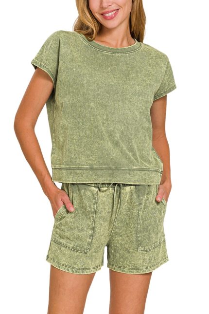 Premium Cotton Washed Sleeveless Top Shorts Set
