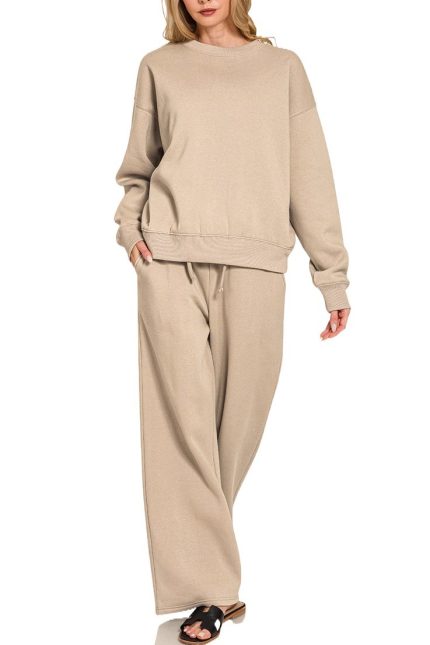 Fleece Long Sleeve Pullover And Sweatpants Set
