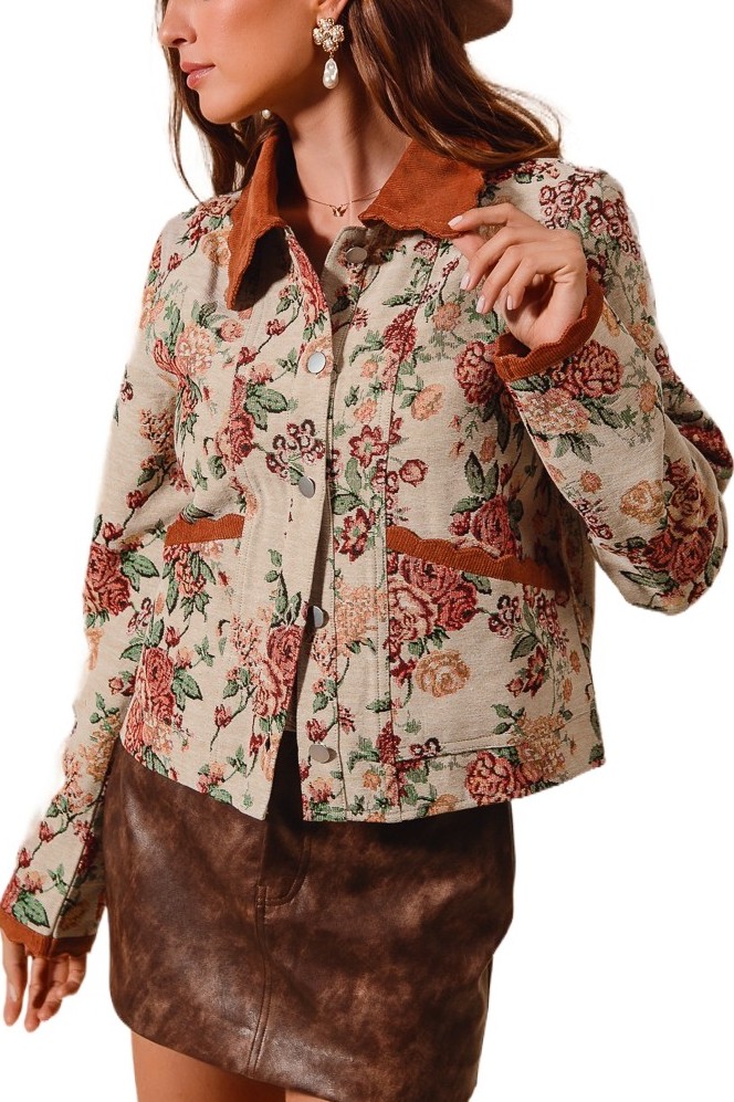 Floral Jacquard Button Front Jacket