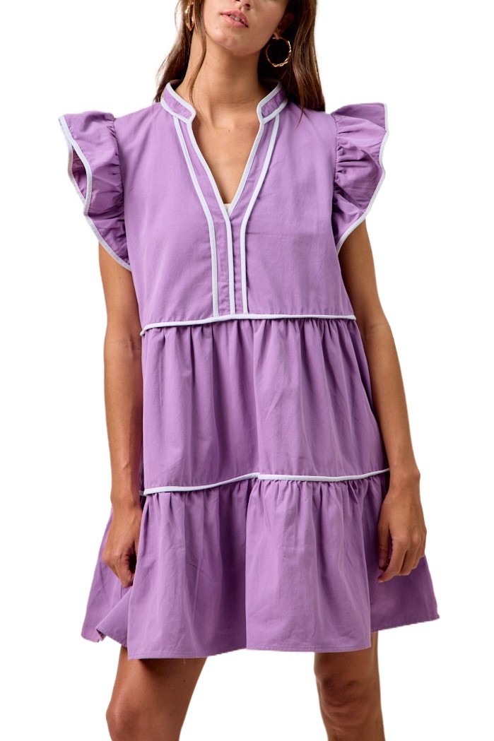 Gameday Theme Contrast Binding Ruffled Dress