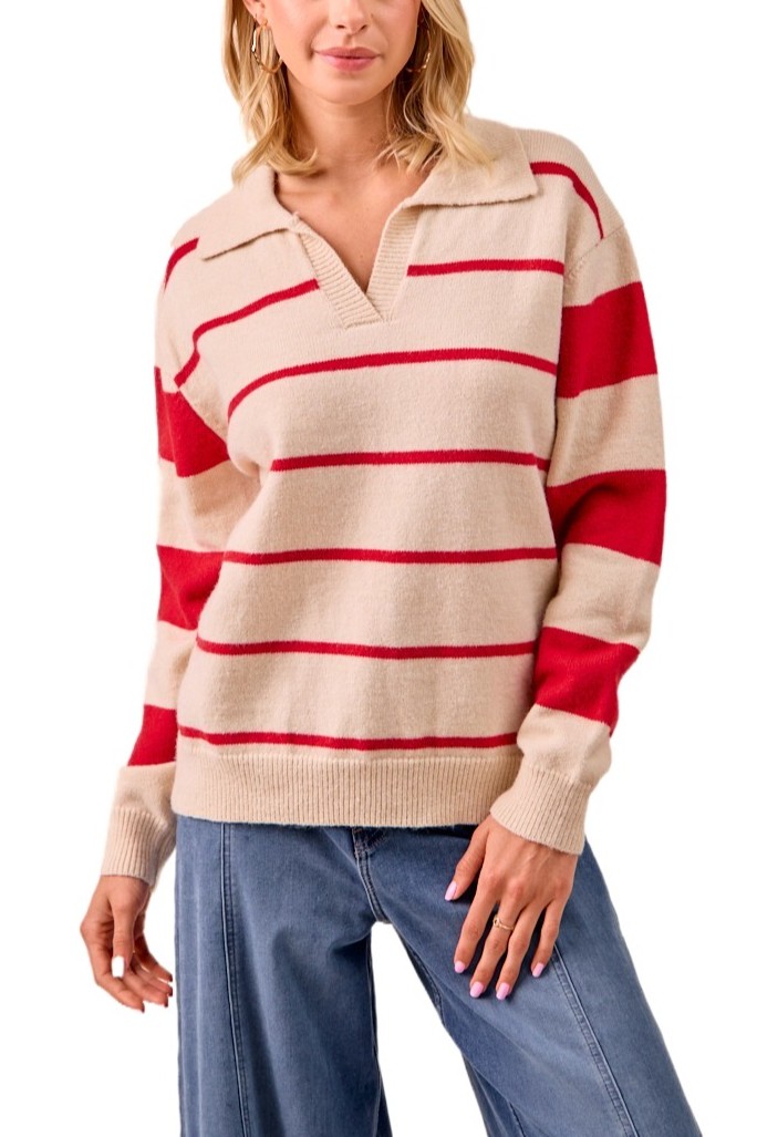 Contrast Striped Solid Knit Sweater Top