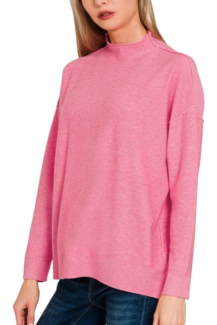 Viscose Mock Neck Exposed Seam Sweater